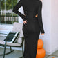 Black Ribbed Twist Cutout Long Sleeve Dress