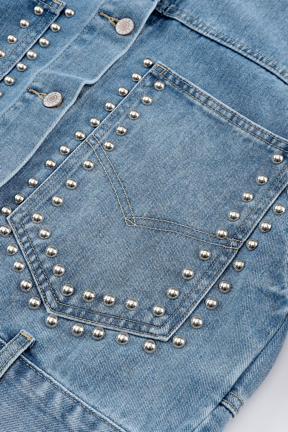 Sky Blue Rivet Studded Pocketed Denim Jacket