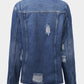 Blue Lapel Distressed Raw Hem Buttons Denim Jacket