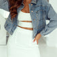 Sky Blue Rivet Studded Pocketed Denim Jacket