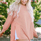 Coral Pink Splicing Raw Hem High Low Oversized Blouse