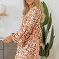 Beige Floral Bubble Sleeve Babydoll Dress