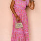 Pink Floral Lace Tied Strap Empire Waist Maxi Dress
