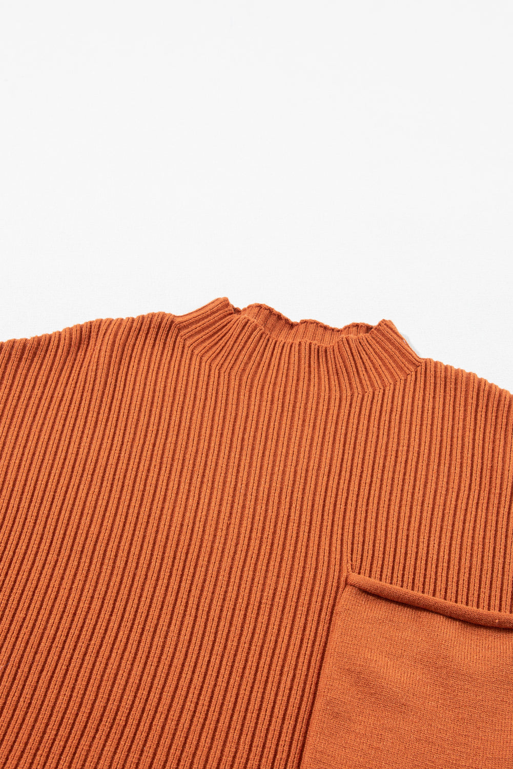 Burnt Orange Patch Pocket Ribbed Knit Short Sleeve Sweater