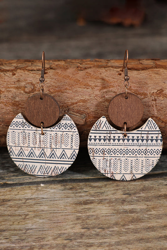 Multicolour Geometric Print Drop Wood Earrings