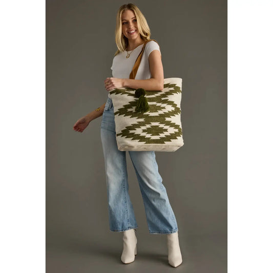 Cream & Olive Boho Tote