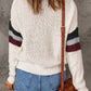 Beige Chevron Striped Drop Shoulder Sweater