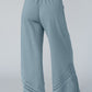 Dusk Blue Lace Crochet Patched Lace-up High Waist Wide Leg Pants