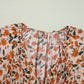 Beige Floral Bubble Sleeve Babydoll Dress