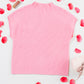 Pink Patch Pocket Ribbed Knit Short Sleeve Sweater