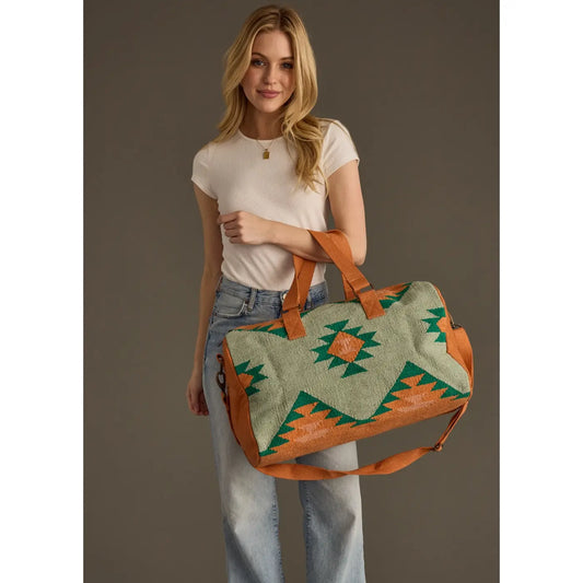 Green, Orange & Pink Aztec Duffel