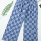 Dusk Blue Checkered Denim Wide Leg Jeans