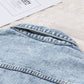 Sky Blue Lapel Distressed Raw Hem Buttons Denim Jacket