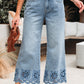 Dusk Blue Embroidered Cropped Wide Leg High Waist Jeans