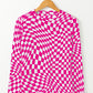 Black Checkered Pattern Mesh Mock Neck Long Sleeve Top