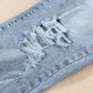 Sky Blue Light Wash Frayed Slim Fit High Waist Jeans