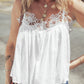 White Lace Splicing Spaghetti Straps Ruffle Flared Tank Top