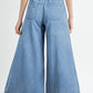 Beau Blue Mineral Wash Button Fly Waist Wide Leg Jeans