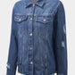 Blue Lapel Distressed Raw Hem Buttons Denim Jacket