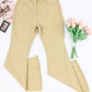 Khaki Raw Edge Mid Waist Flared Jeans