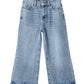 Dusk Blue Embroidered Cropped Wide Leg High Waist Jeans