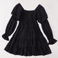 Black Boho Solid Shirred Ruffle Mini Dress