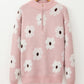 Pink Floral Pattern Half Zip Drop Shoulder Sweater