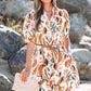 Abstract Printed Puff Sleeve Button Up Braided Belt Mini Dress