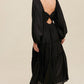 Black V Neck Bowknot Cutout Frill Tiered Maxi Dress