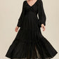 Black V Neck Bowknot Cutout Frill Tiered Maxi Dress