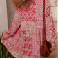 Pink Bohemian Floral Print Tassel Tie Long Sleeve Flowy Mini Dress