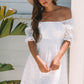 White Floral Lace Puff Sleeve Empire Waist Mini Dress
