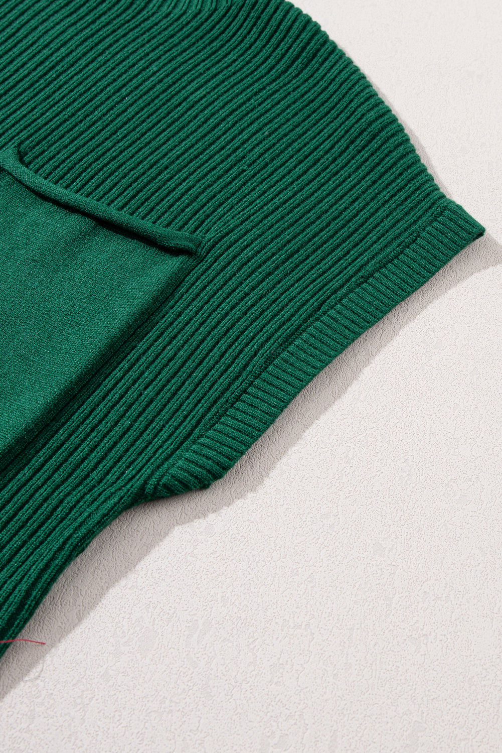 Deep Green Patch Pocket Ribbed Knit Short Sleeve Sweater