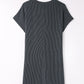 Gray Striped Ribbed Knit T-shirt Shift Dress