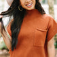 Burnt Orange Patch Pocket Ribbed Knit Short Sleeve Sweater