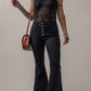 Black High Waist Button Front Flare Jeans