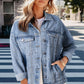 Mist Blue Rhinestones Studded Denim Jacket