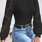 Black Sunflower Mesh Bubble Sleeve Waffle Knit Top