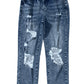 Navy Blue Light Wash Frayed Slim Fit High Waist Jeans