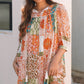 Orange Boho Paisley Mixed Print 3/4 Sleeve Chiffon Loose Dress