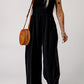 Black Smocked Sleeveless Wide Leg Jumpsuit with Pockets