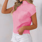 Pink Patch Pocket Ribbed Knit Short Sleeve Sweater