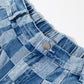 Dusk Blue Plus Size Checkered Seamed High Waist Wide Leg Jeans