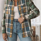 Green Chest Pockets Button Up Plaid Shacket