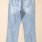 Sky Blue Light Wash Frayed Slim Fit High Waist Jeans