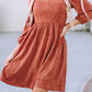 Brown Suede Square Neck Puff Sleeve Dress