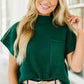 Deep Green Patch Pocket Ribbed Knit Short Sleeve Sweater