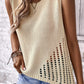 Beige Pointelle Detail Solid Color Knit Sweater Vest