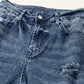 Navy Blue Light Wash Frayed Slim Fit High Waist Jeans