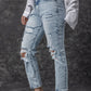 Sky Blue Light Wash Frayed Slim Fit High Waist Jeans